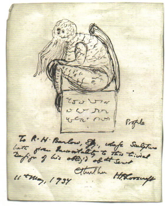 Bosquejo de Cthulhu dibujado por Lovecraft